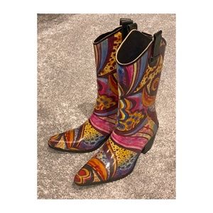 Corky's Colorful Print Cowboy Rain Boots, sz 8